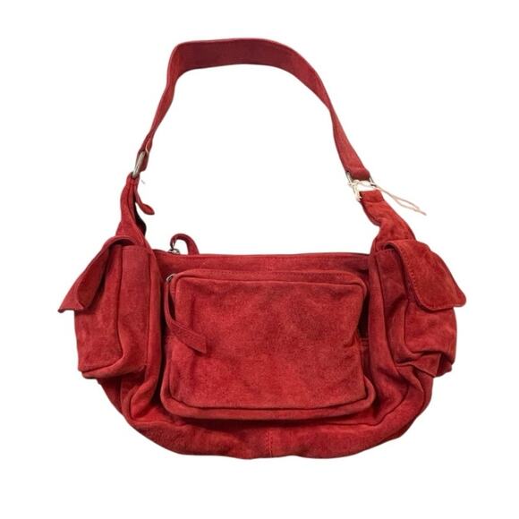 Free People Siren Suede Shoulder Bag with Pockets in Garnet Red NEW - Picture 1 of 7
